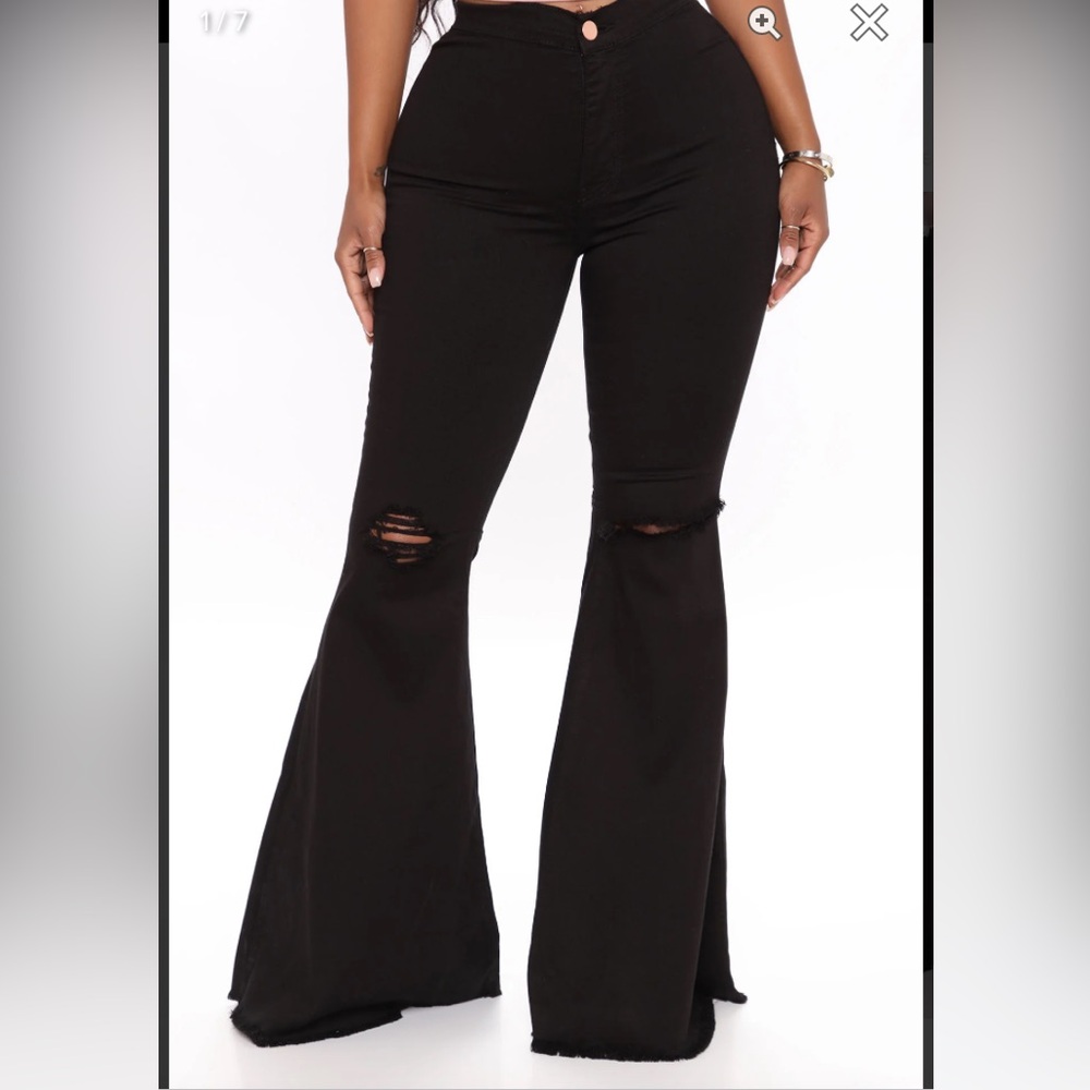 Long Black flare ripped black jeans